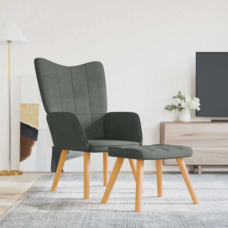 Lænestol med fodskammel stof mørkegrå – komfort og design