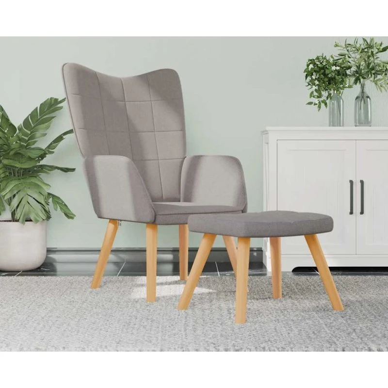 Lænestol med fodskammel i stof - gråbrun