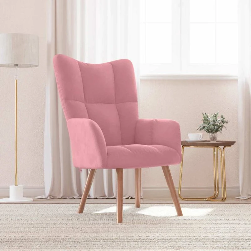 Fløjlslænestol lyserød med blok-syning 61,5x69x95,5 cm