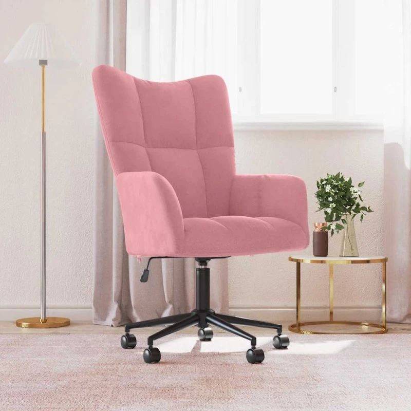 Fløjlslænestol pink med gaslift og hjul