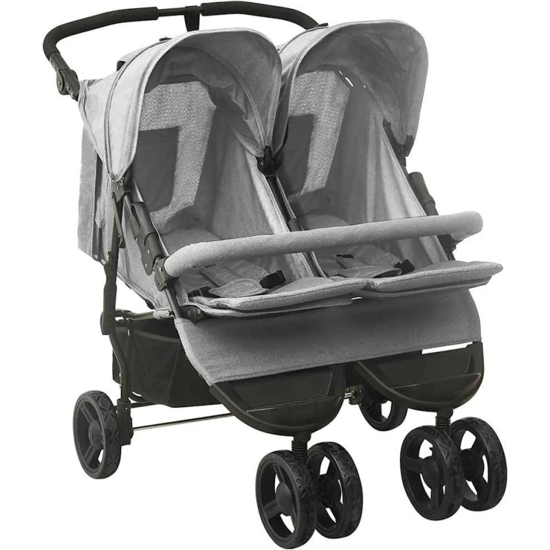 Tvillingeklapvogn i stål, lysegrå – robust og komfortabel