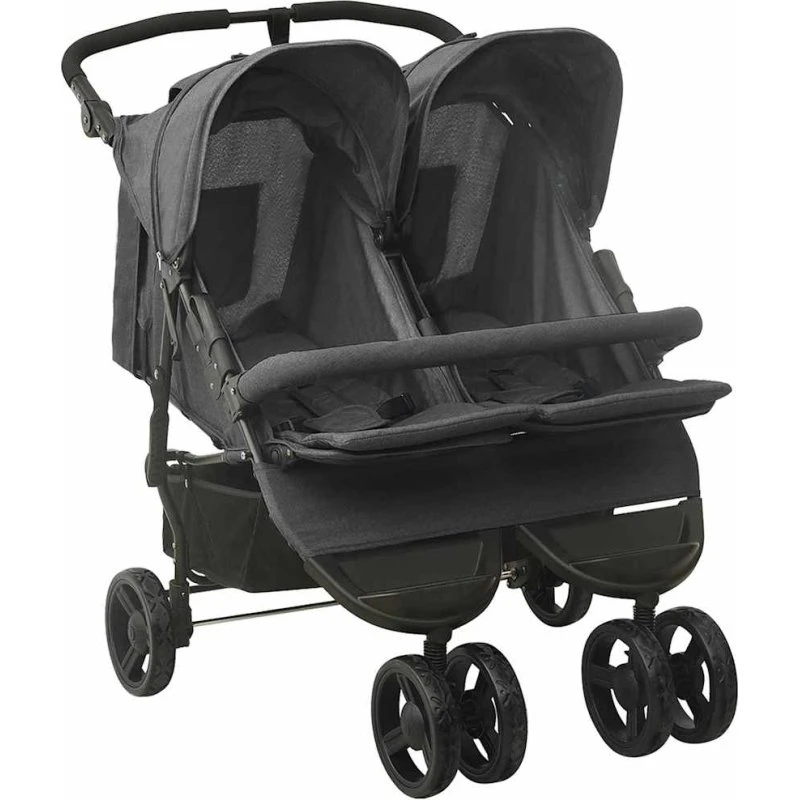 Tvillingeklapvogn i stål – antracitgrå, robust og komfortabel