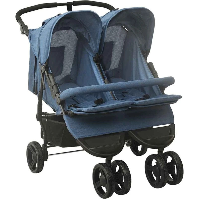 Tvillingeklapvogn stål, marineblå – robust & justerbar