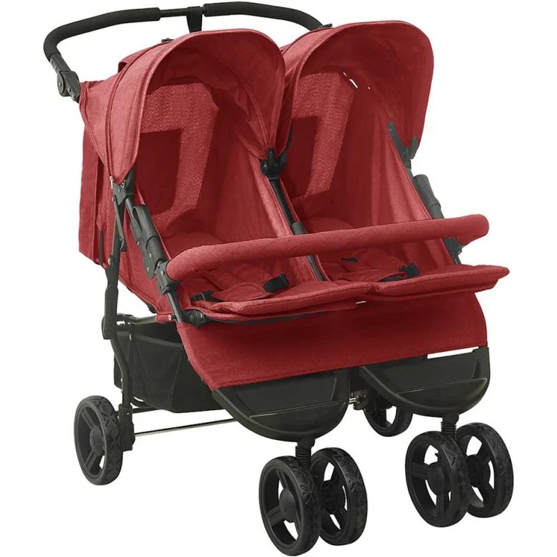 Tvillingeklapvogn i stål, rød – robust og justerbar