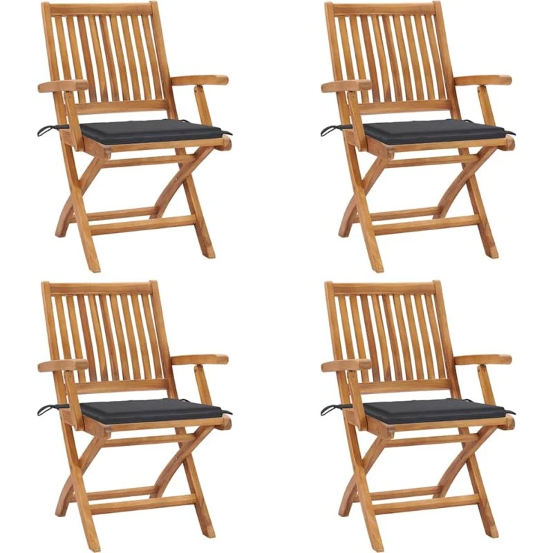 Foldbare havestole 4 stk. i massivt teak med hynder