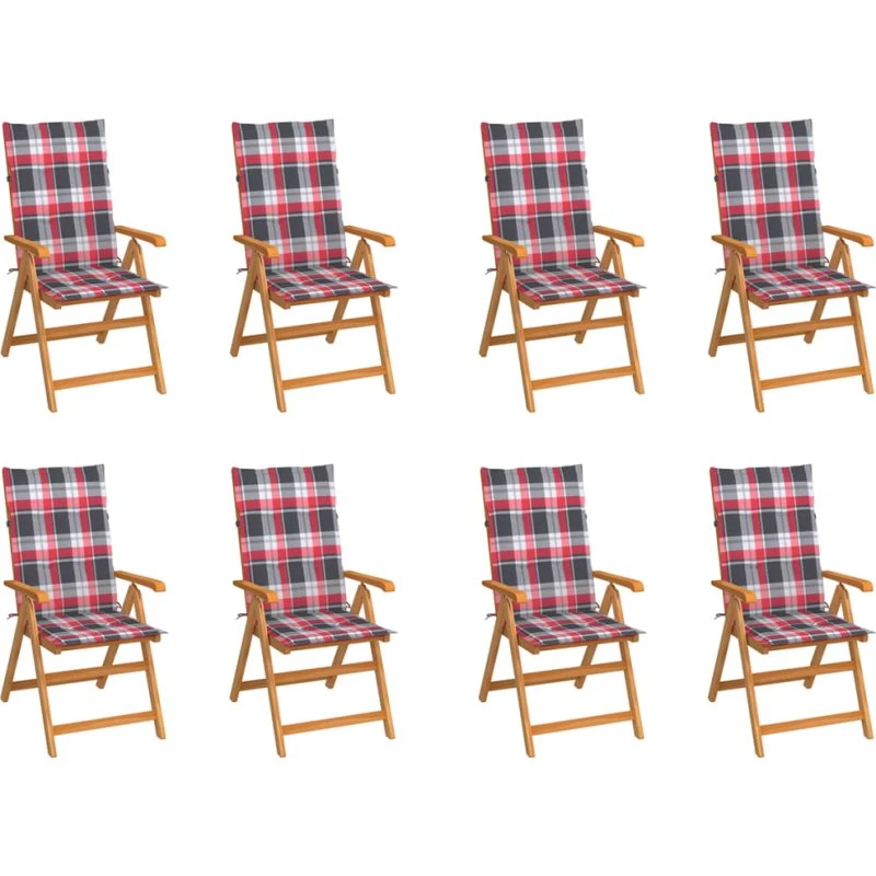 Havestole 8 stk. i massivt teak med hynder, foldbare