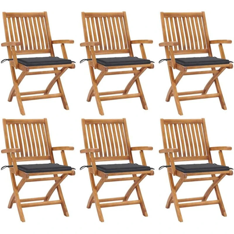 Foldbare havestole i massivt teaktræ 6 stk. med hynder