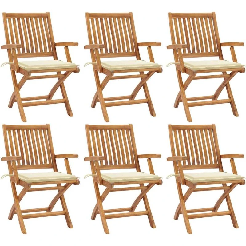 Foldbare havestole i massivt teaktræ 6 stk. med hynder