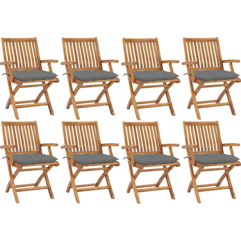 Foldbare havestole i massivt teak træ – 8 stk. med hynder