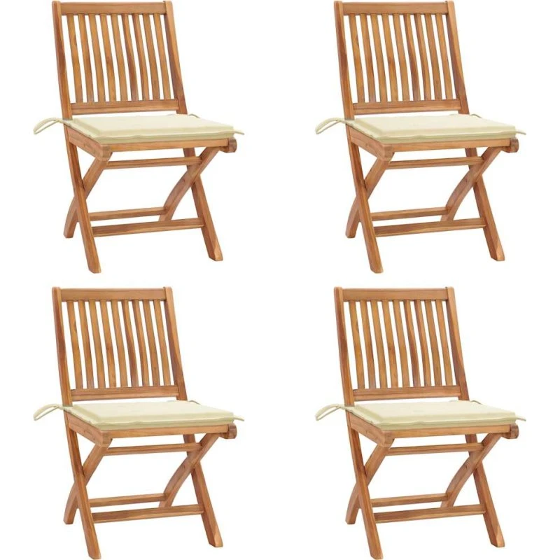 Foldbare havestole 4 stk. i massivt teak med hynder