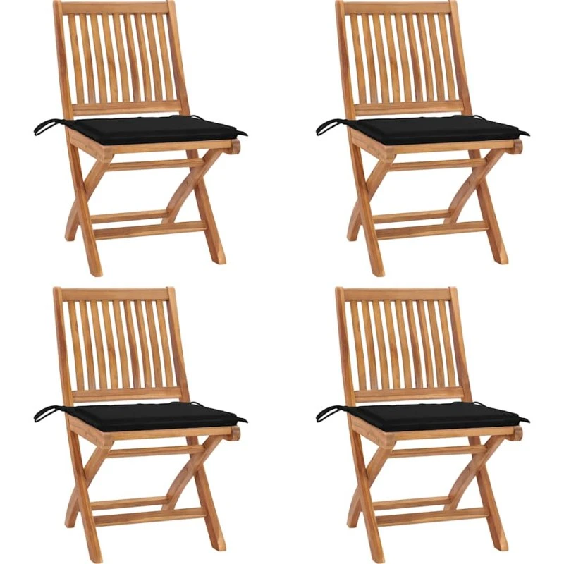 Foldbare havestole i massivt teaktræ 4 stk. m. hynder