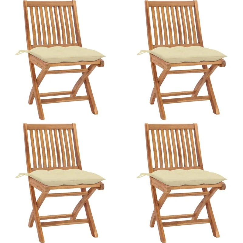 Foldbare havestole 4 stk. med hynder i massivt teaktræ