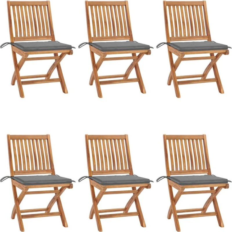 Foldbare havestole 6 stk. med hynder i massivt teak