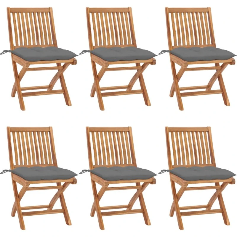 Foldbare havestole i massivt teak 6 stk. med hynder