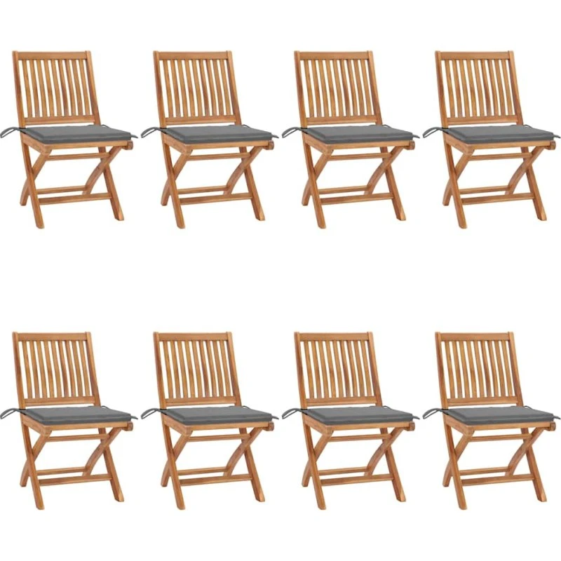Foldbare havestole 8 stk. med hynder, massivt teak