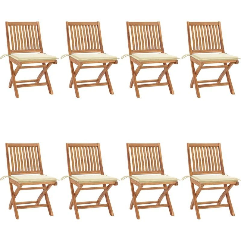 Foldbare havestole 8 stk. i massivt teak med hynder