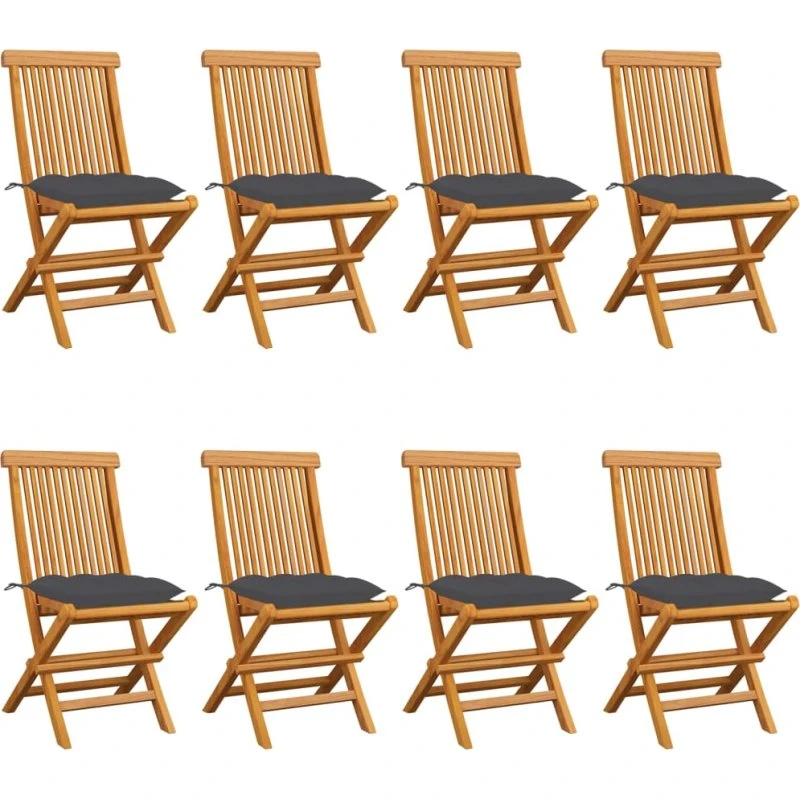 Havestole i massivt teak med 8 antracitgrå hynder