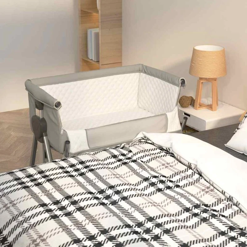 Babyseng med madras i linnedstof - lysegrå (co-sleeper)