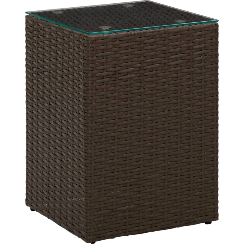 Sidebord i polyrattan med glastop 35x35x52 cm – Brun