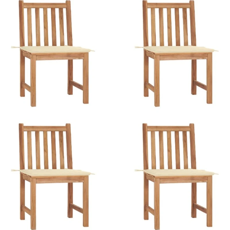 Havestole 4 stk. i massivt teak med hynder