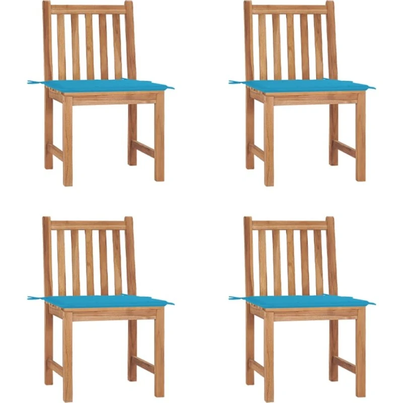 Havestole 4 stk. med hynder i massivt teaktræ