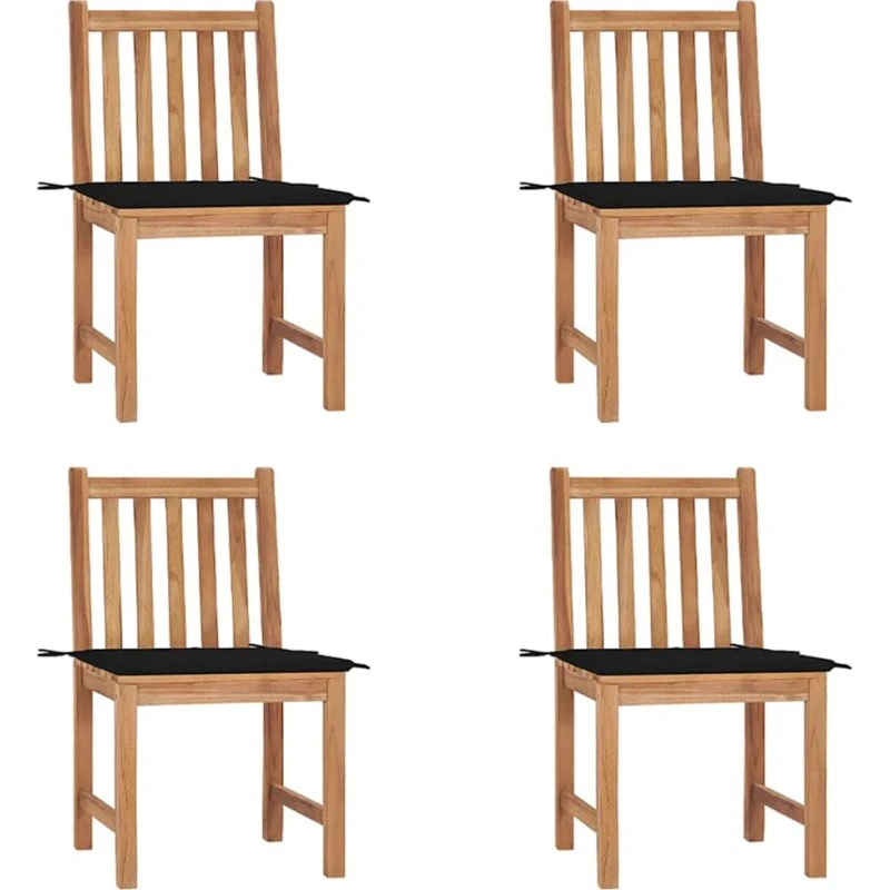 Havestole 4 stk. i massivt teak med hynder