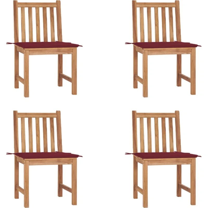 Havestole 4 stk. i massivt teak med hynder