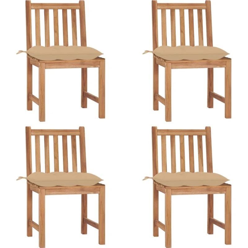 Havestole 4 stk. i massivt teak med hynder