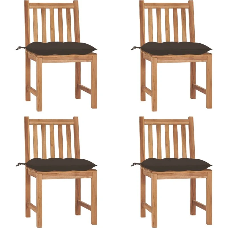 Havestole 4 stk. i massivt teak med hynder