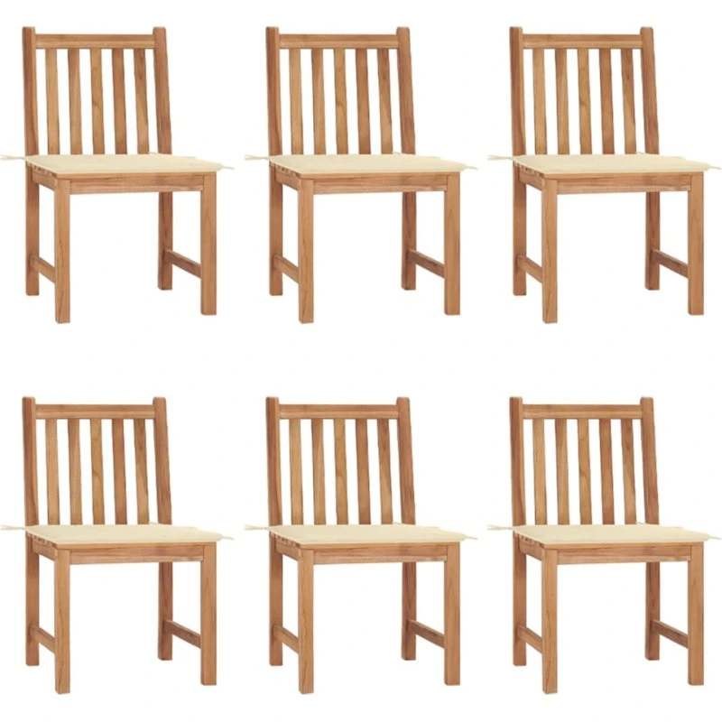 Havestole 6 stk. i massivt teak med hynder