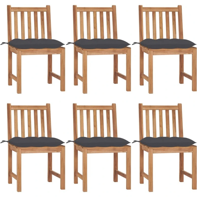 Havestole 6 stk. i massivt teak med hynder