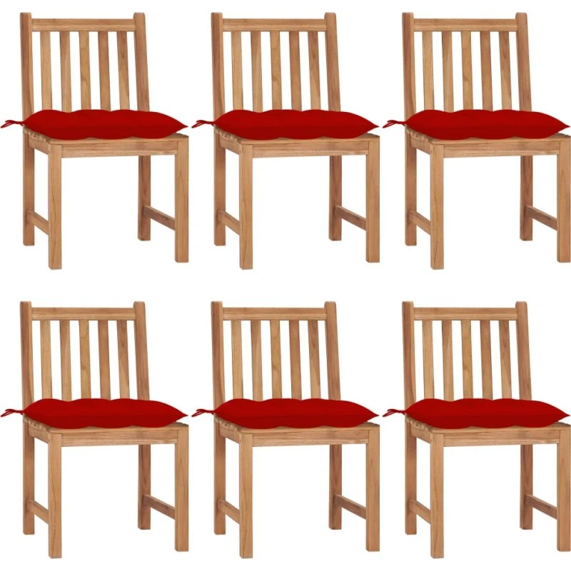 Havestole 6 stk. i massiv teak med hynder