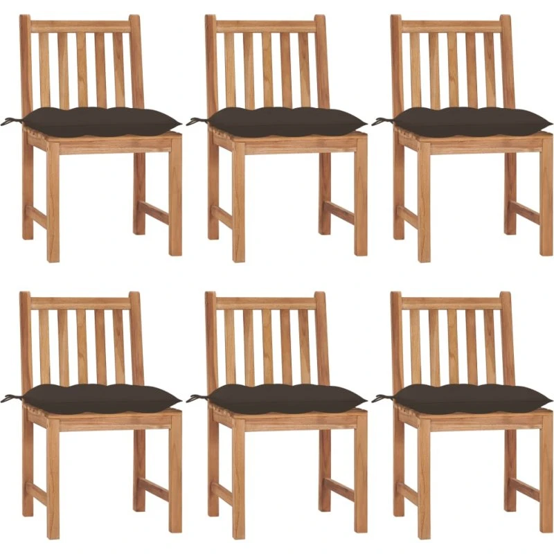 Havestole 6 stk. i massivt teak med hynder