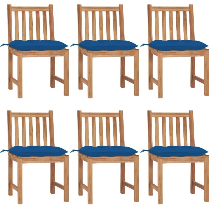 Havestole i massivt teak 6 stk. med hynder