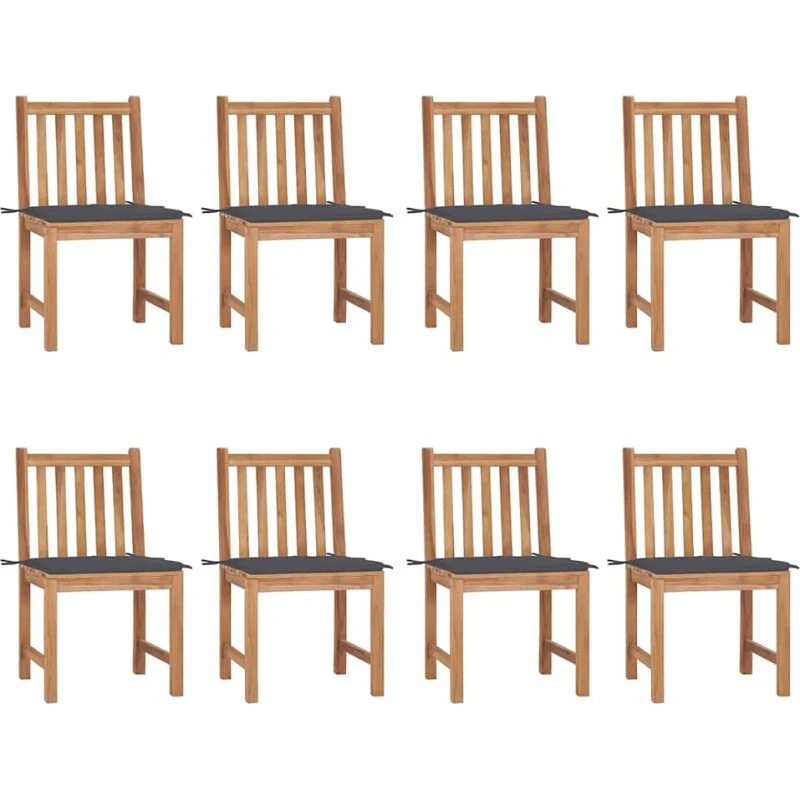 Havestole 8 stk. i massivt teak med hynder
