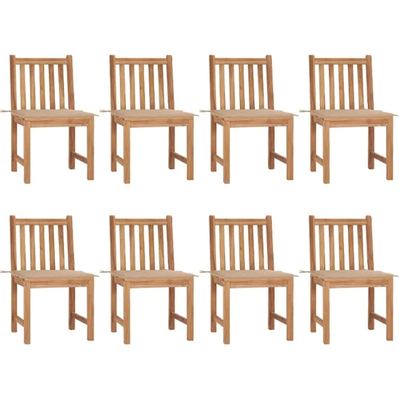 Havestole i massivt teak 8 stk. med hynder