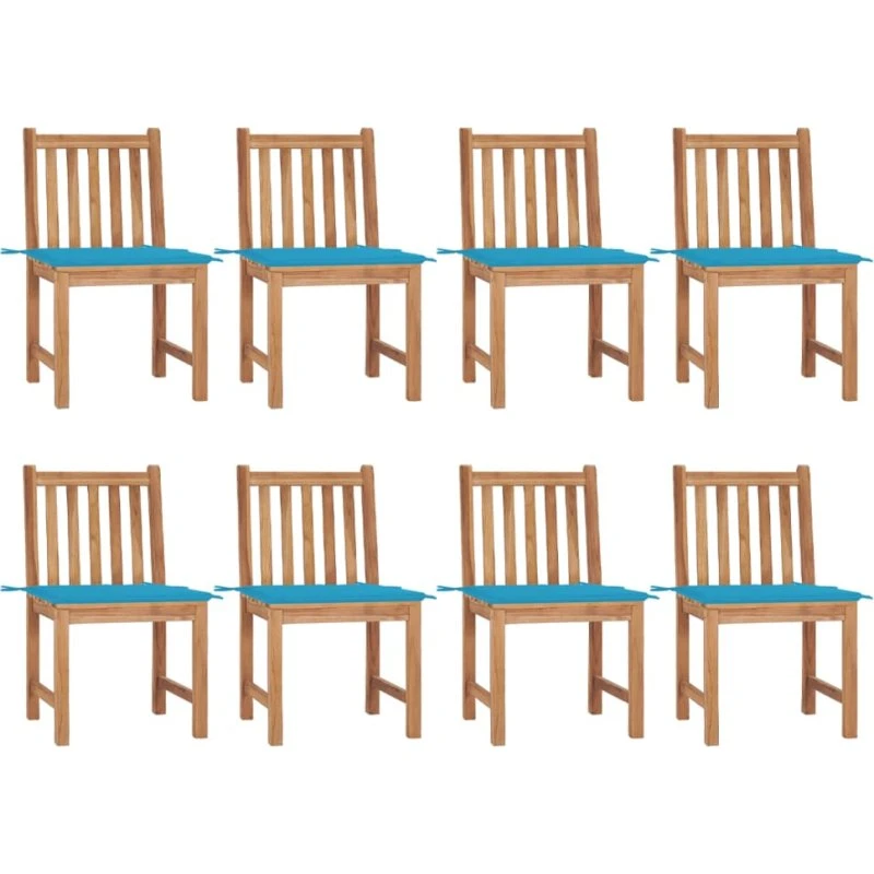 Havestole 8 stk. i massivt teak med hynder