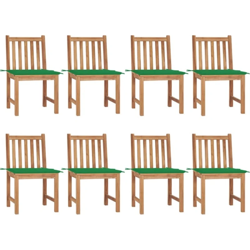 Havestole 8 stk. i massivt teak med hynder