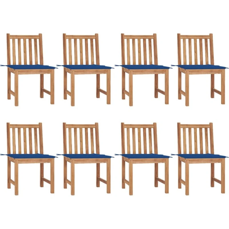 Havestole 8 stk. i massivt teak med hynder