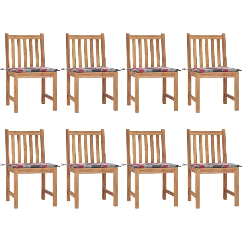 Havestole 8 stk. i massivt teak med hynder