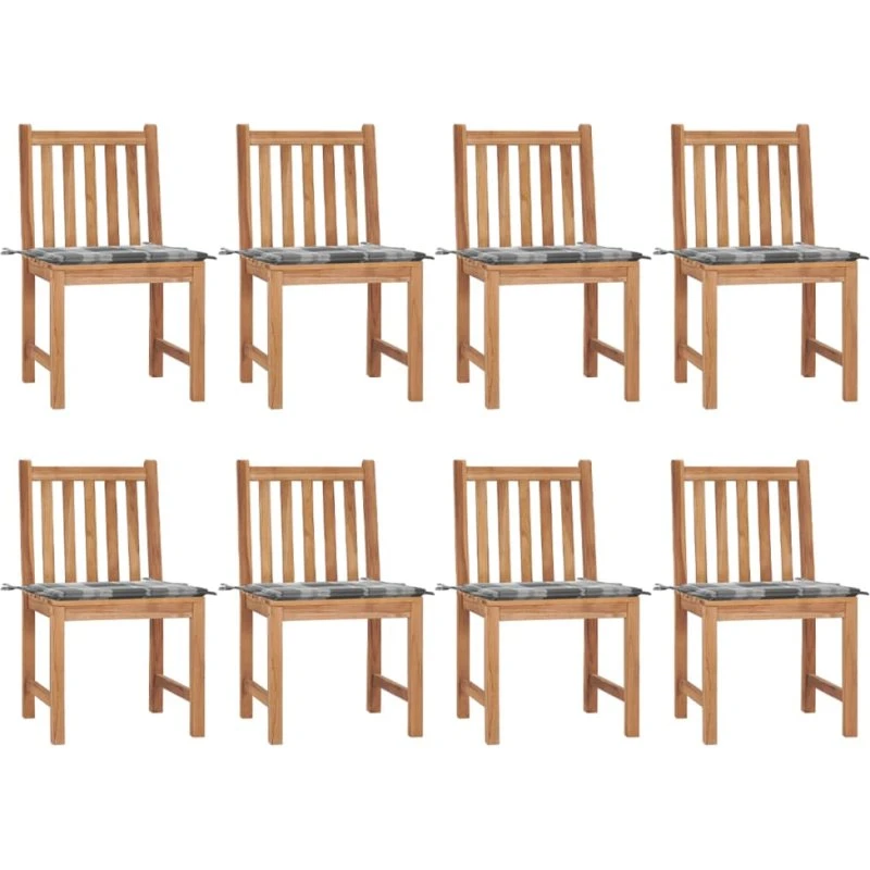 Havestole 8 stk. i massivt teak med hynder
