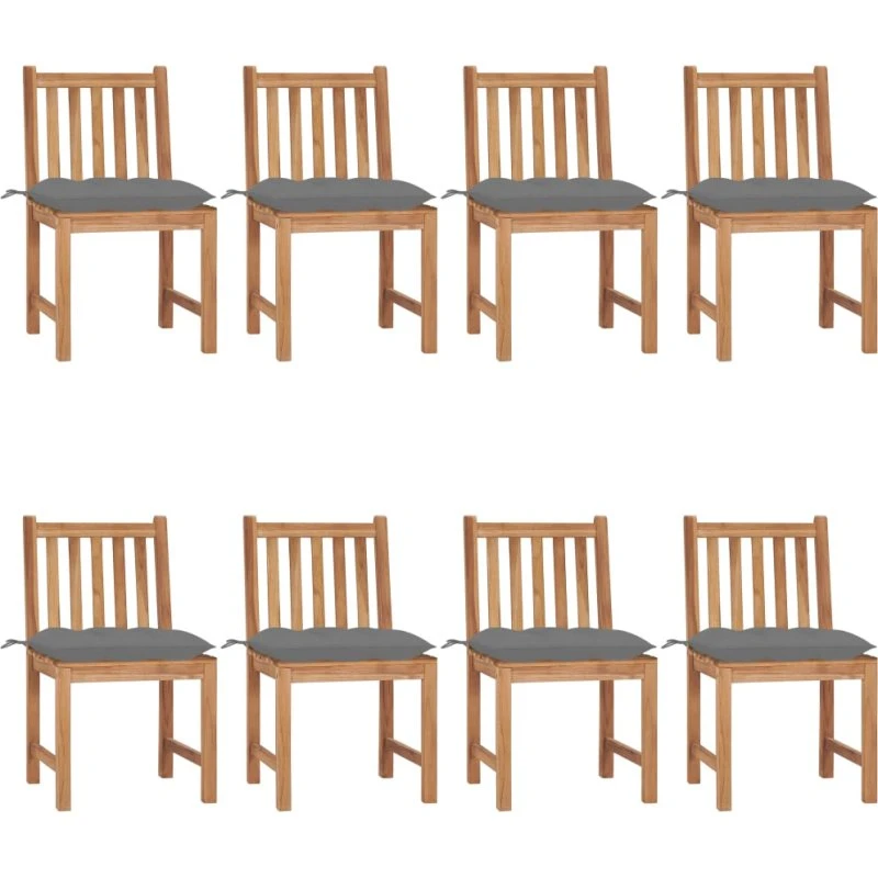 Havestole 8 stk. i massivt teak med hynder