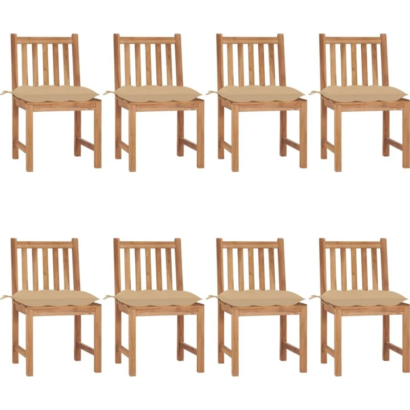 Havestole 8 stk. i massivt teak med hynder