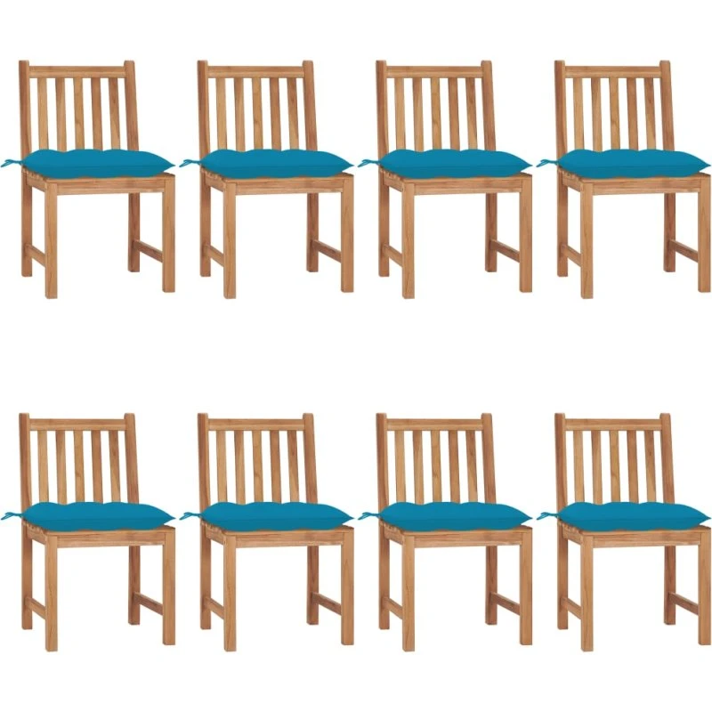 Havestole 8 stk. i massivt teak med hynder