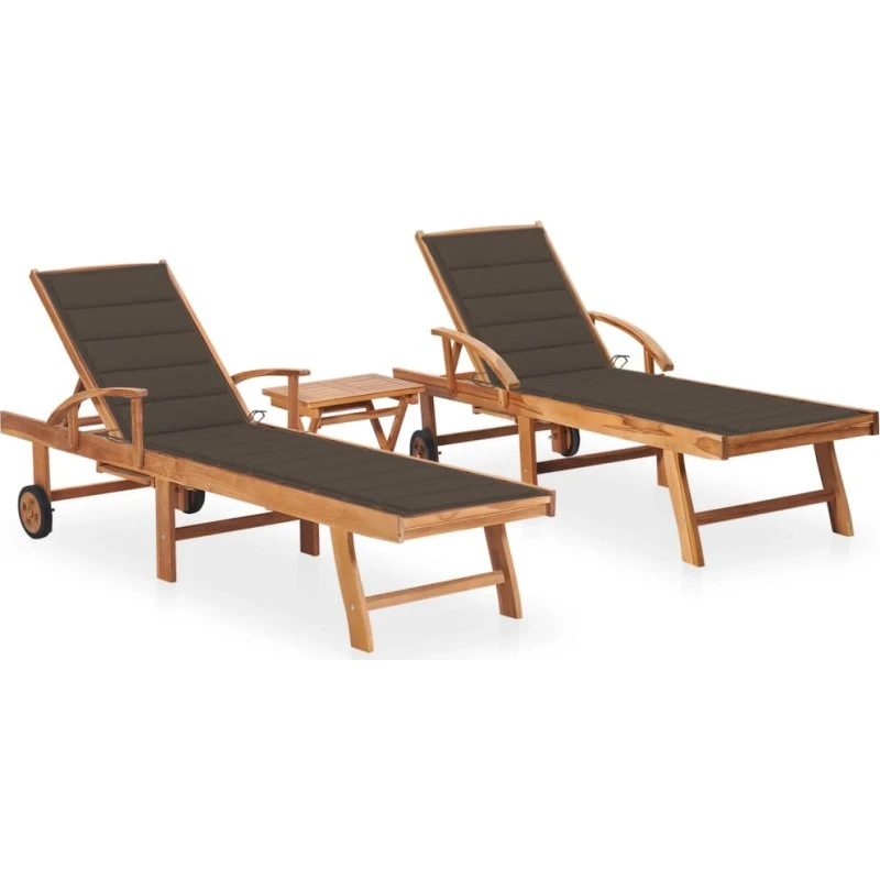 Liggestole i massiv teak 2 stk. med bord & hynde