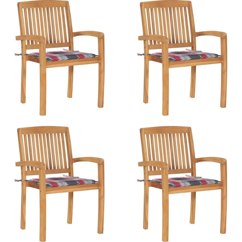Stabelbare havestole 4 stk. i massivt teak med hynder