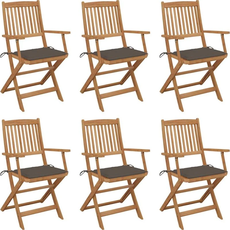 Foldbare havestole i akacietræ 6 stk. med hynder