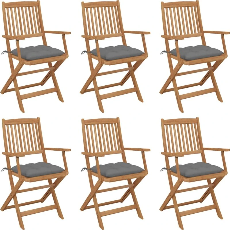 Foldbare havestole 6 stk. i massivt akacietræ med hynder