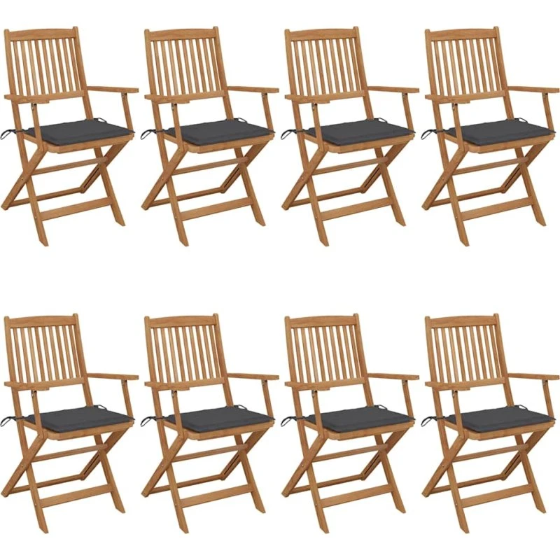 Foldbare havestole i akacietræ, 8 stk. med hynder