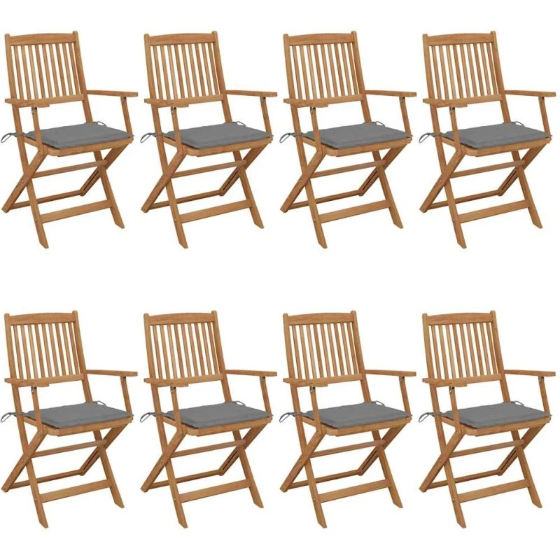 Foldbare havestole 8 stk. i massivt akacietræ med hynder